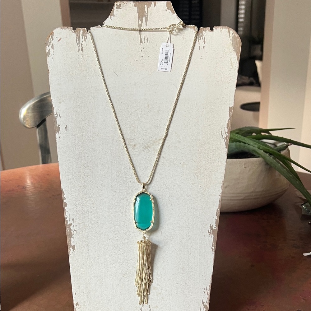 Kendra Scott Gold Necklace with Jade color Pendant